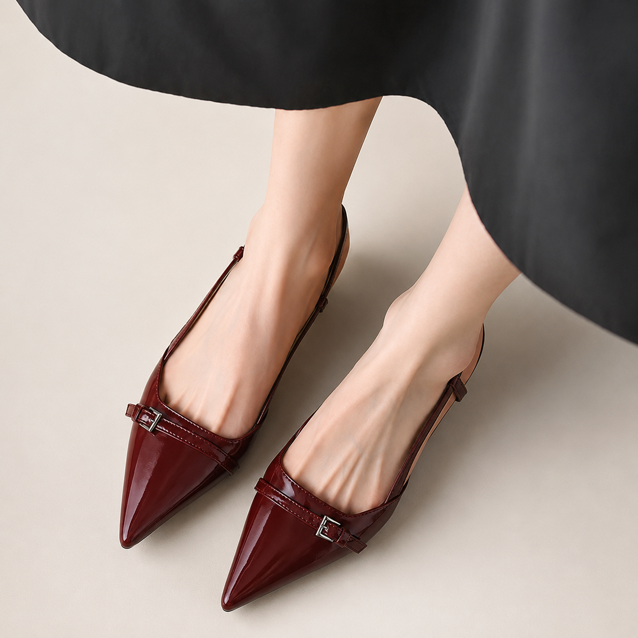 Aubrey's Pointed Toe Slingback Low Heel Pumps with Buckle Detail