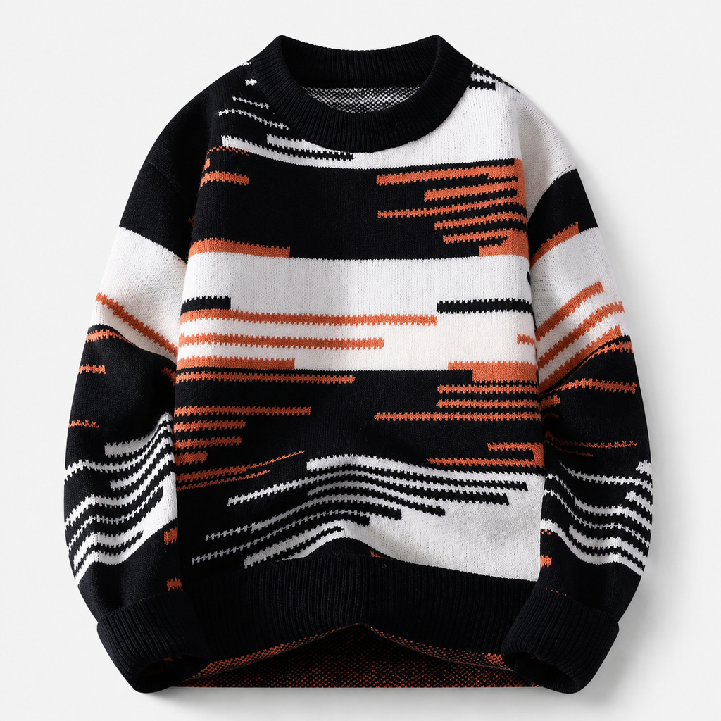 Mason Abstract Stripe Knit Crewneck Sweater