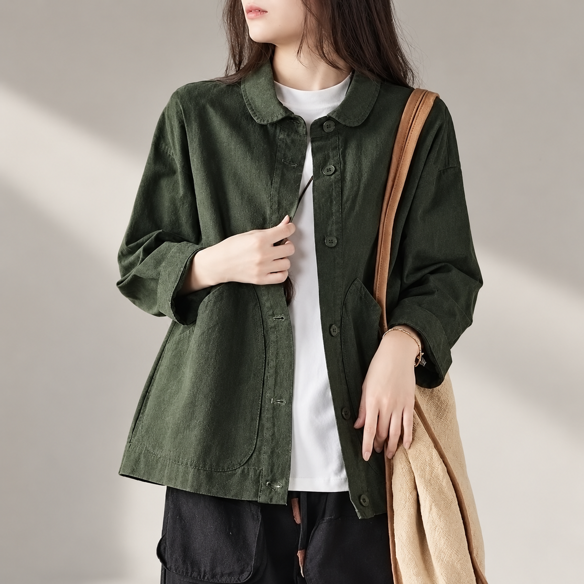Sienna Women’s Button Front Utility Jacket – Relaxed Fit Long Sleeve Casual Coat