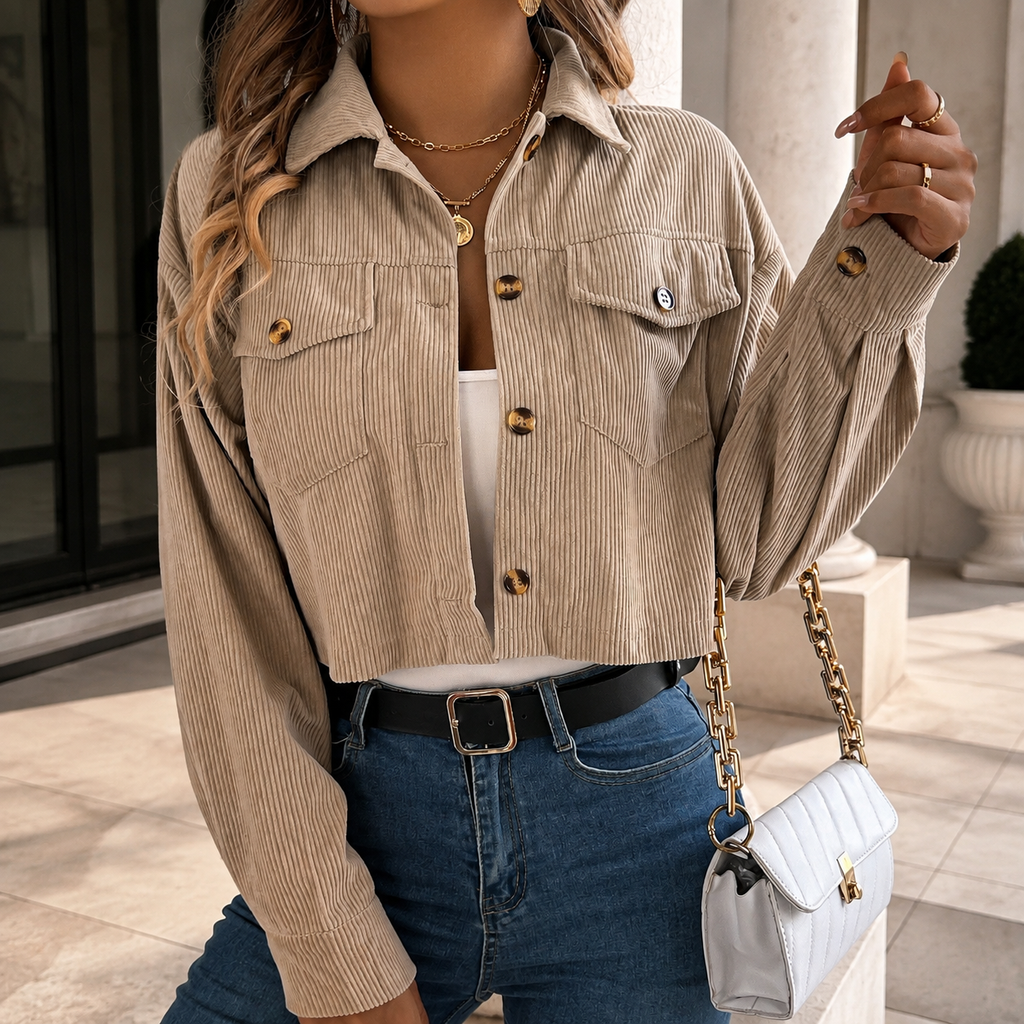 Madison Cropped Corduroy-Texture Jacket