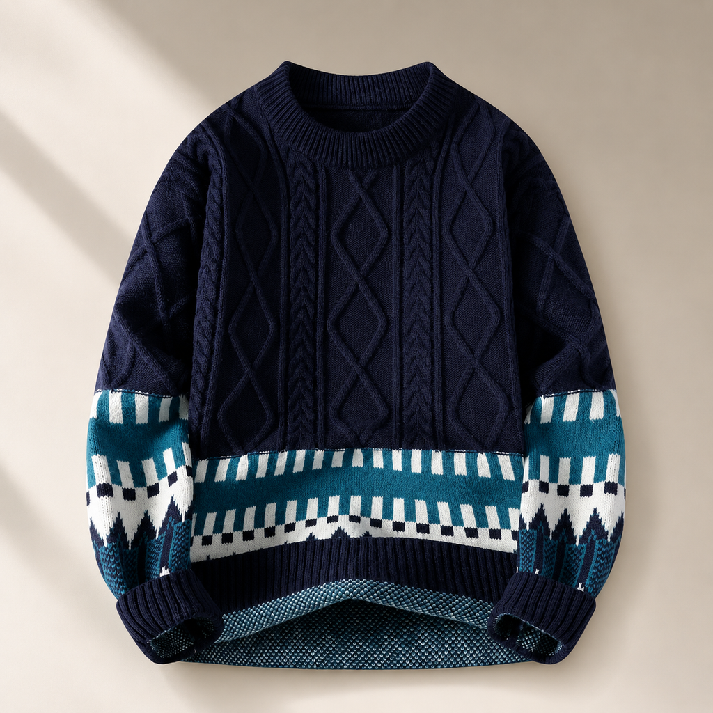 Rowan Cable-Knit Geometric Crewneck Sweater