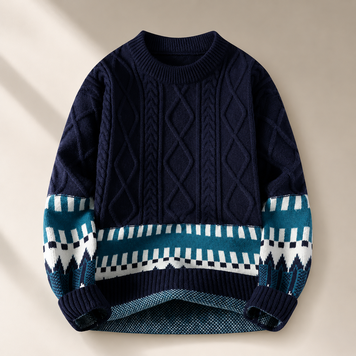 Rowan Cable-Knit Geometric Crewneck Sweater