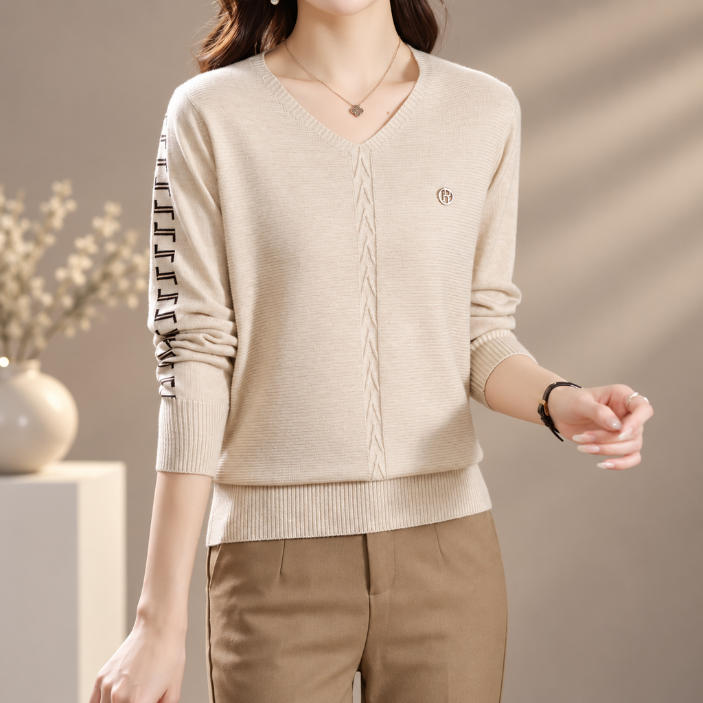 Renata Women’s V-Neck Knit Sweater – Long Sleeve Textured Pullover