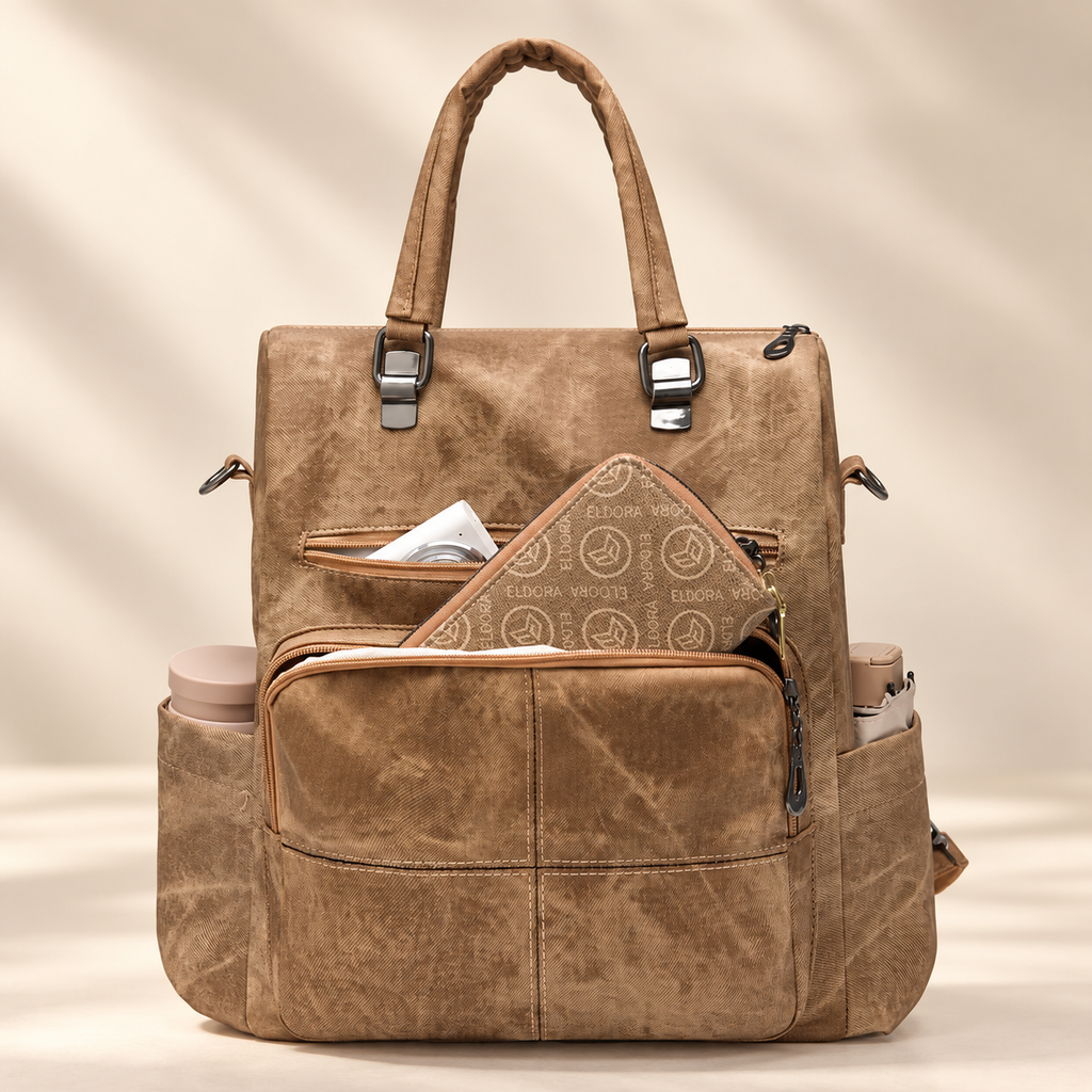 Harper Convertible Multi-Pocket Backpack Tote with Top Handles & Shoulder Strap