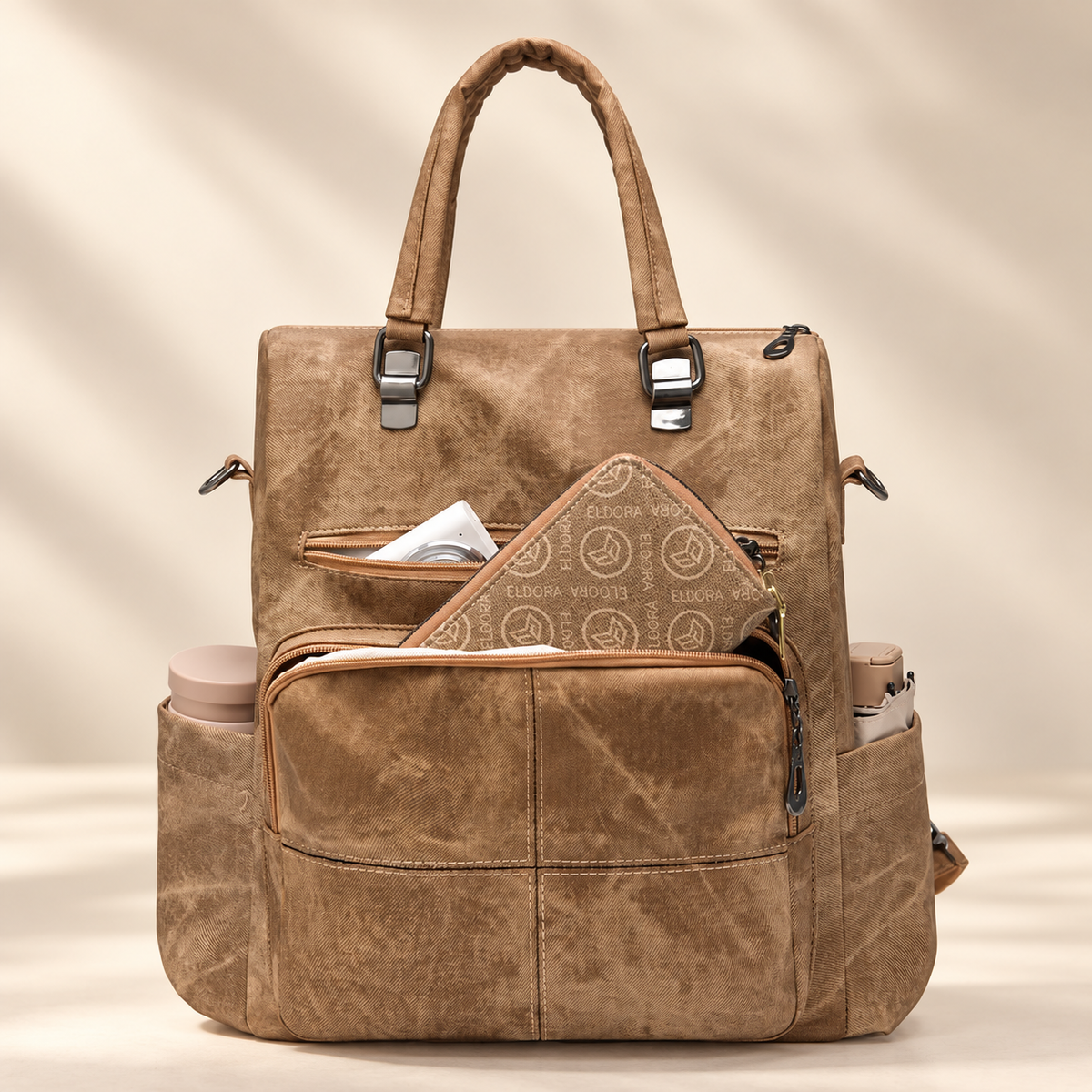 Harper Convertible Multi-Pocket Backpack Tote with Top Handles & Shoulder Strap