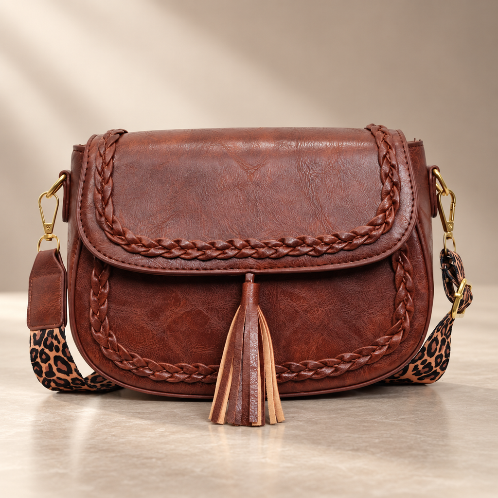 Rosalie Braided Tassel Crossbody Bag – Vintage-Inspired Saddle Shoulder Handbag