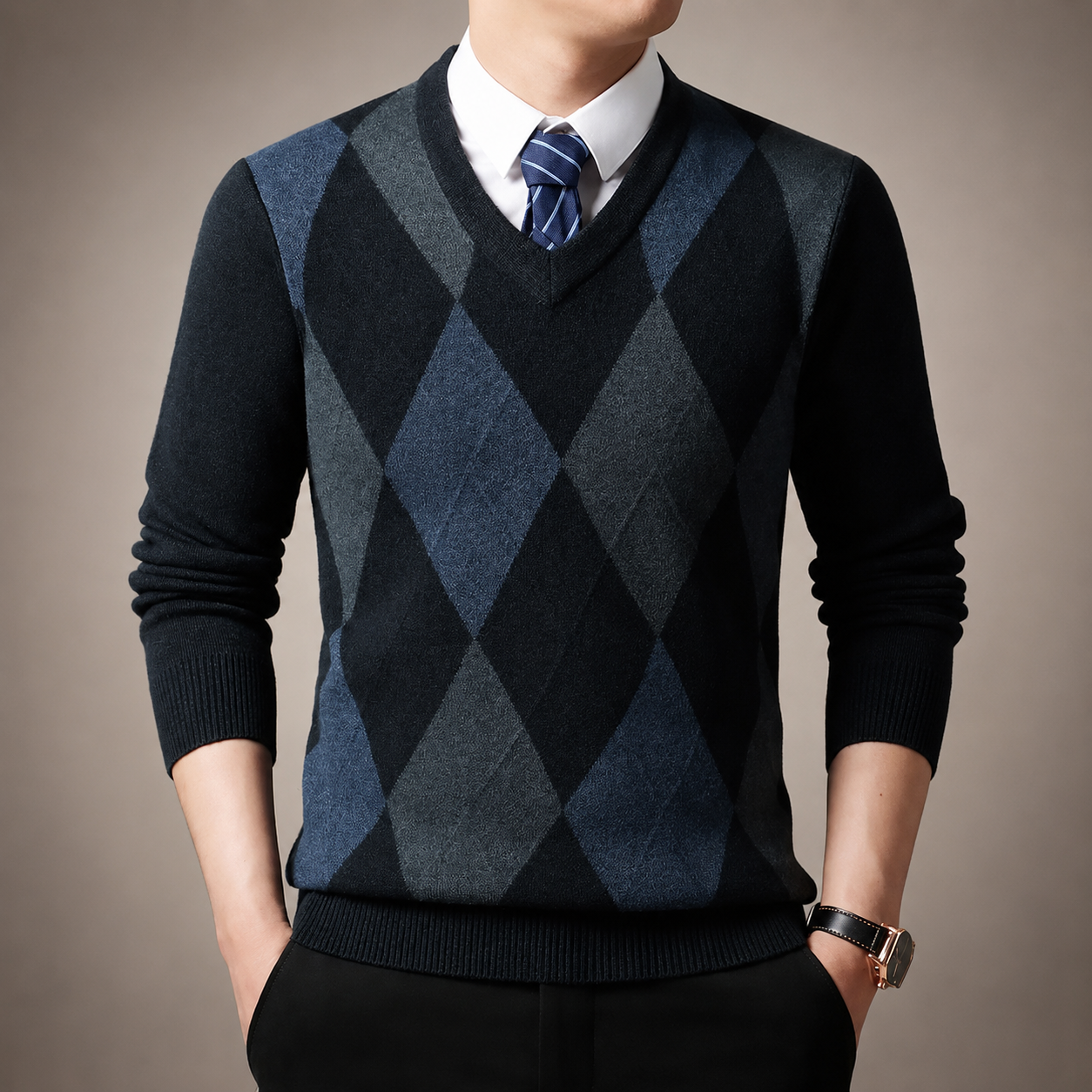 Dylan Men’s Argyle V-Neck Sweater