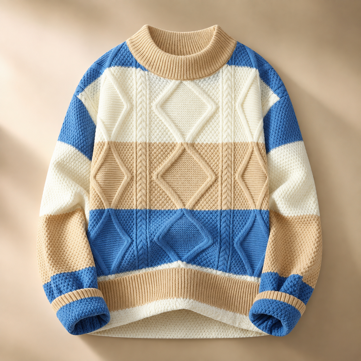Marco Geometric Color-Block Knit Crewneck Sweater