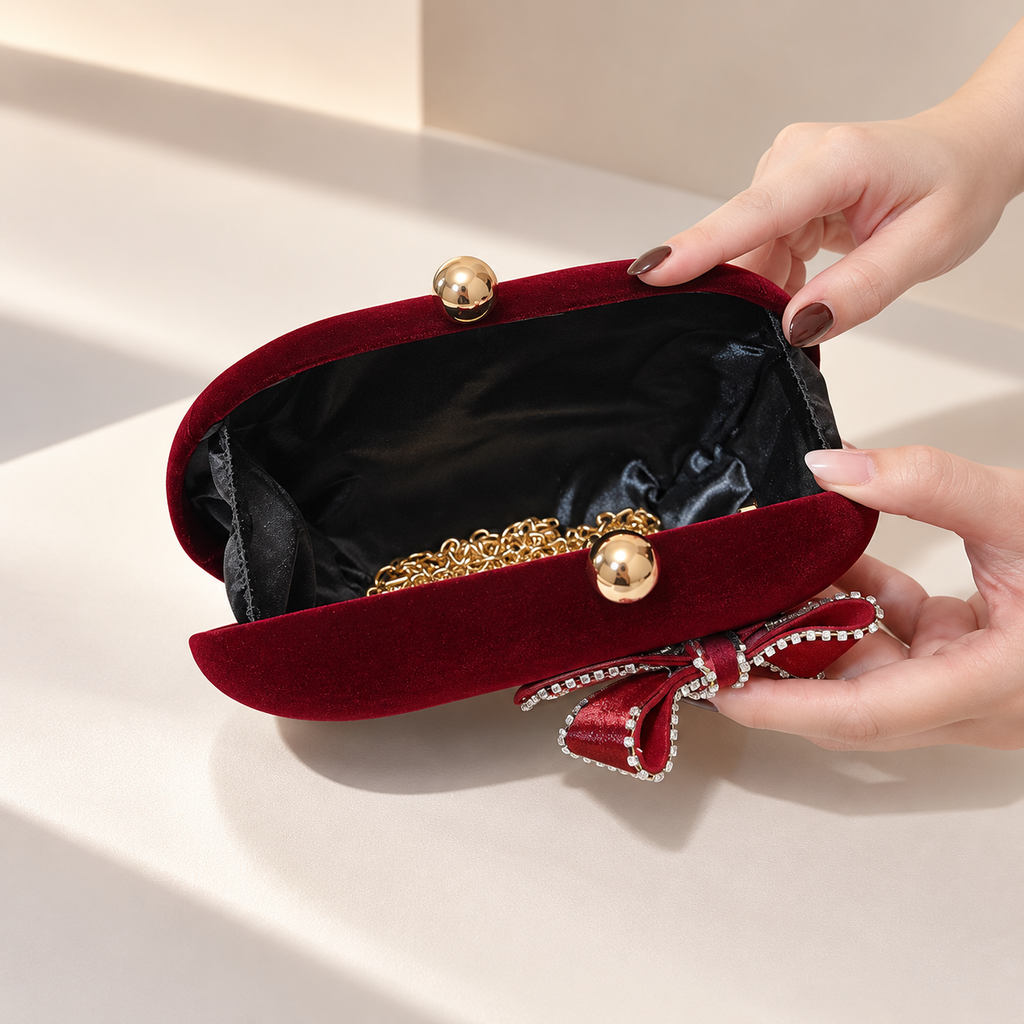 Valentina Velvet Bow Clutch Bag
