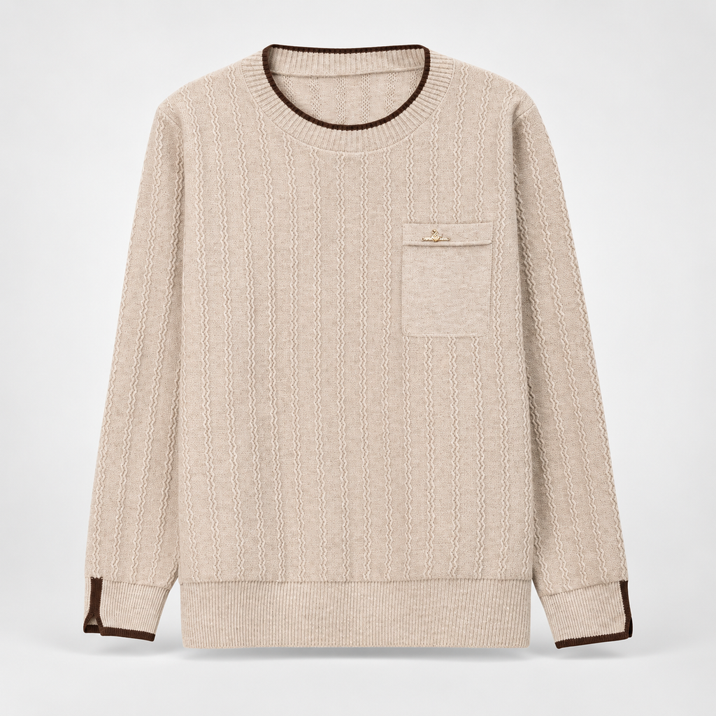 Madeleine Women’s Textured Crew Neck Knit Sweater – Long Sleeve Pullover with Chest Pocket