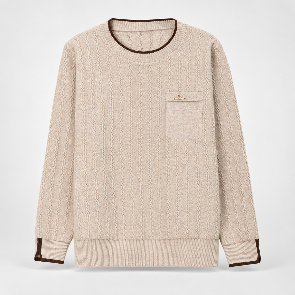 Madeleine Women’s Textured Crew Neck Knit Sweater – Long Sleeve Pullover with Chest Pocket