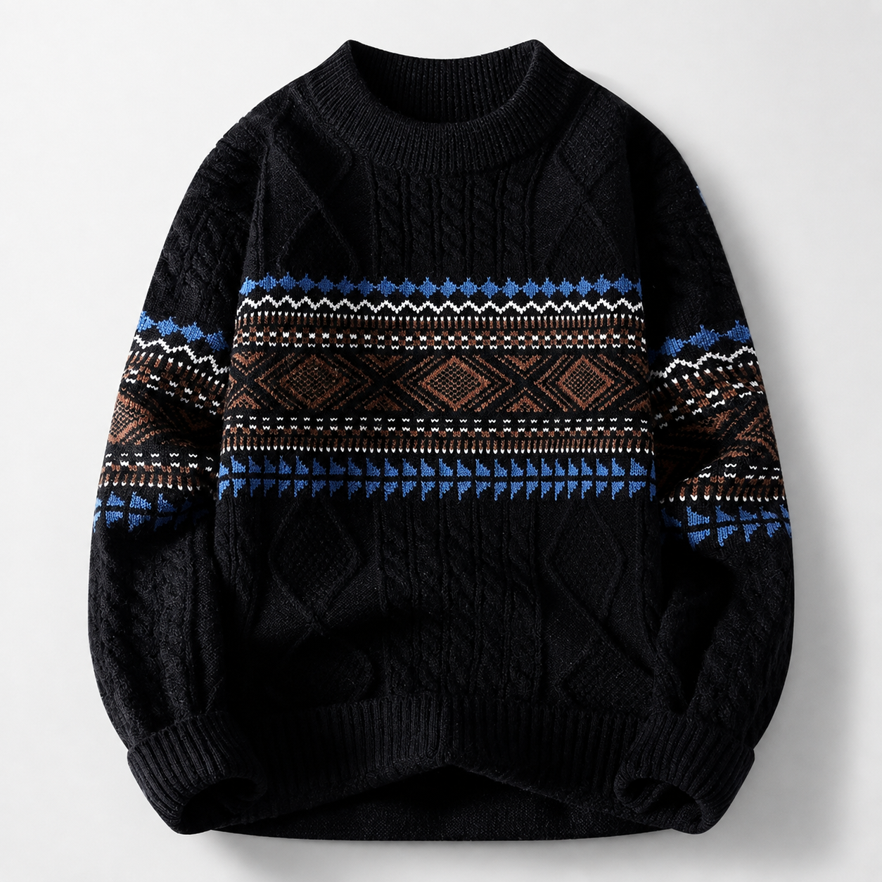 Alessio Cable-Knit Geometric Crewneck Sweater
