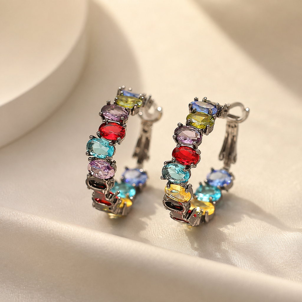 Brooklyn Rainbow Crystal Hoop Earrings