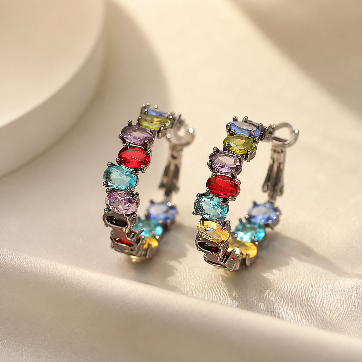 Brooklyn Rainbow Crystal Hoop Earrings