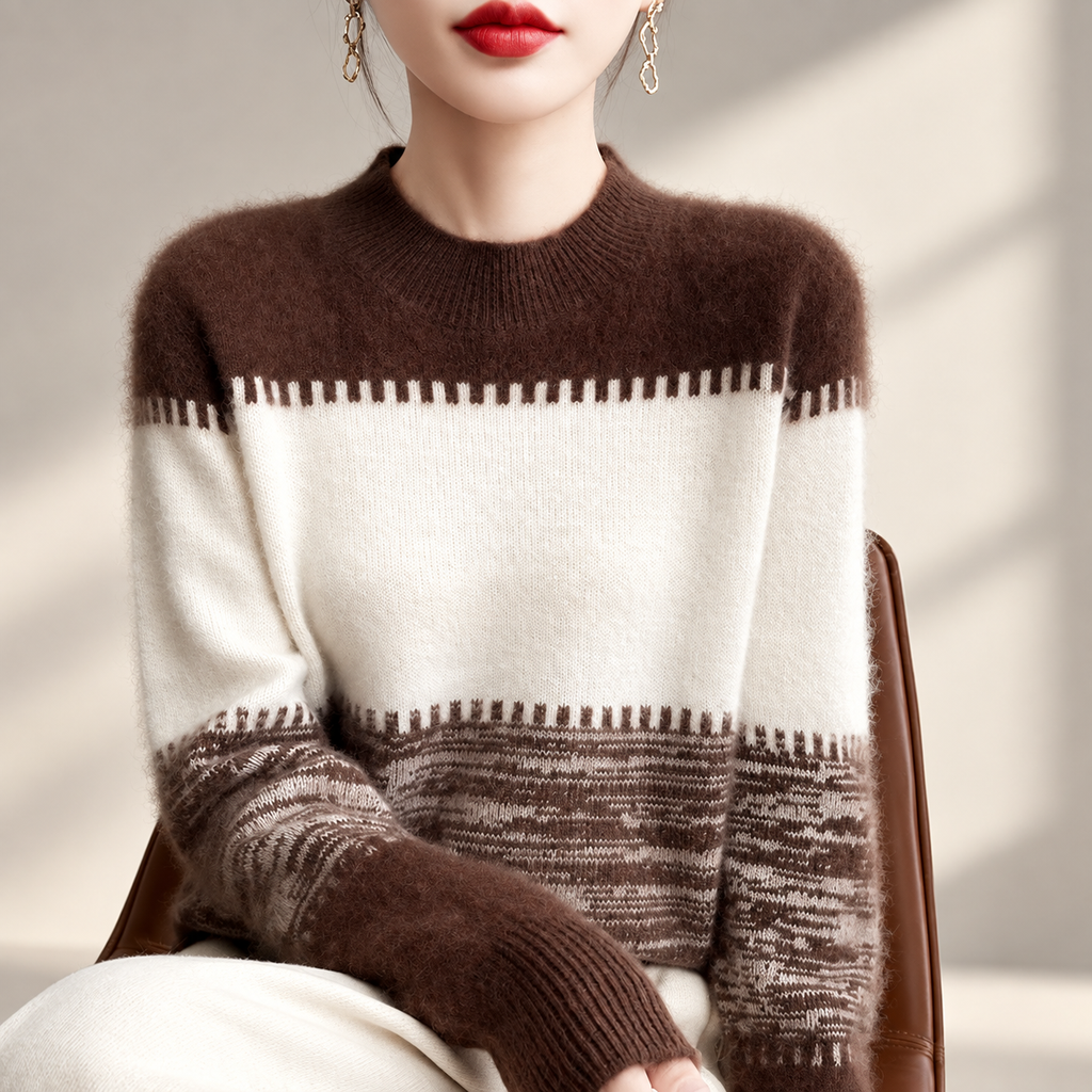 Evelyn Colorblock Knit Sweater – Women’s Crew Neck Long Sleeve Pullover