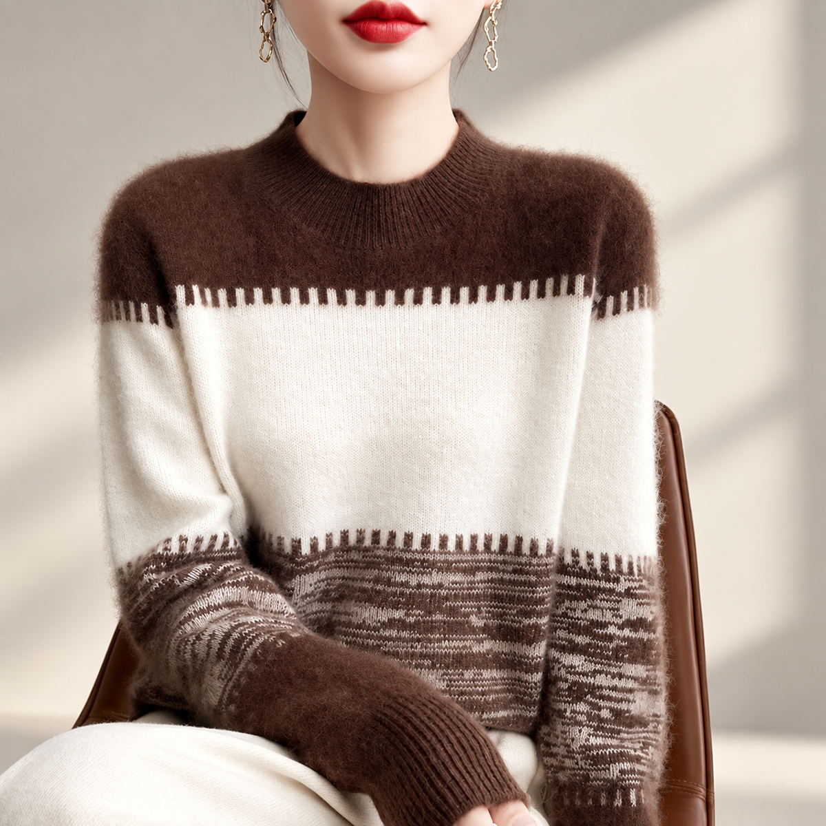 Evelyn Colorblock Knit Sweater – Women’s Crew Neck Long Sleeve Pullover