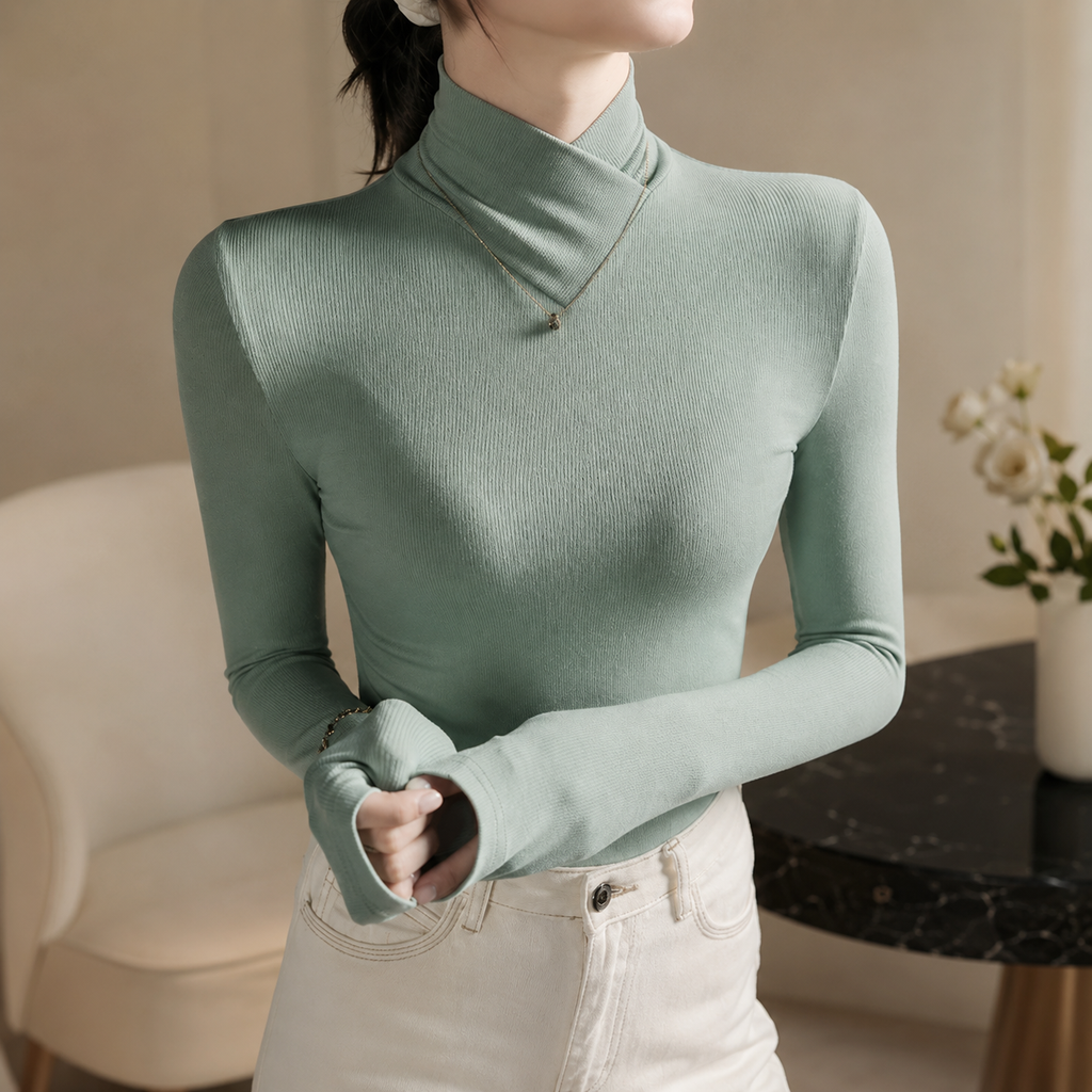 Sienna Women’s Ribbed High Neck Long Sleeve Top