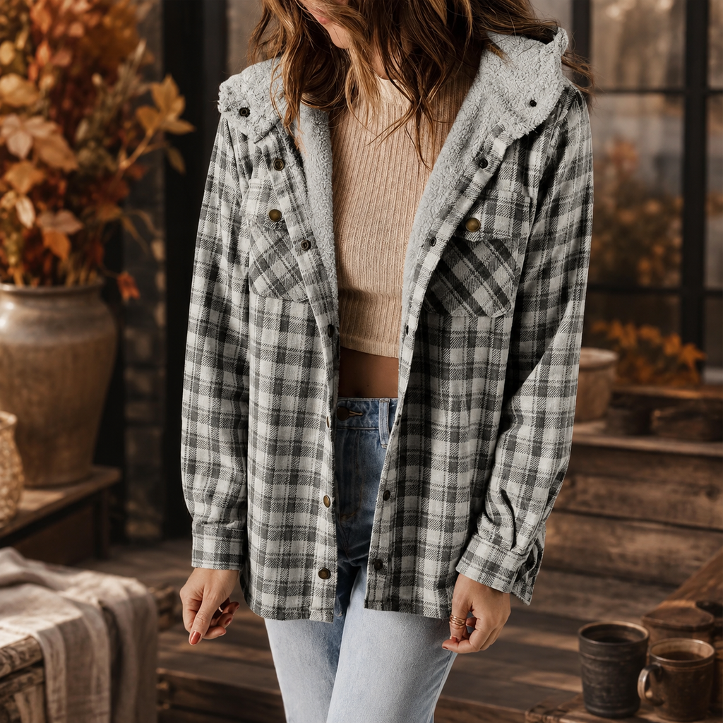 Elodie Women’s Plaid Fleece-Lined Hooded Jacket