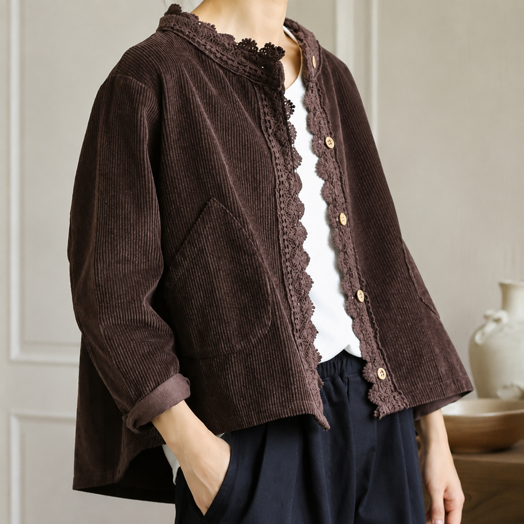 Camille Corduroy Lace-Trim Jacket