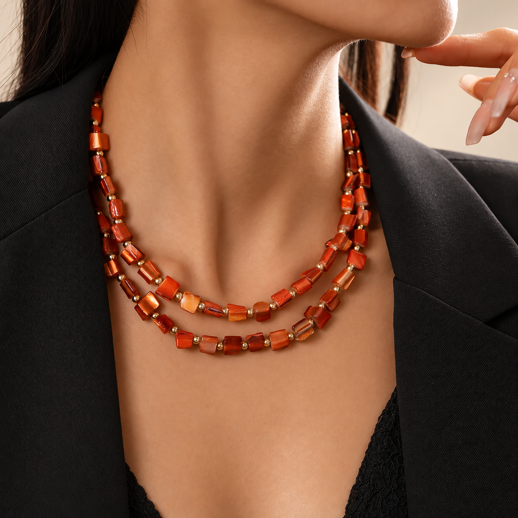 Rosalie Women’s Layered Shell Bead Necklace – Multicolor Statement Jewelry