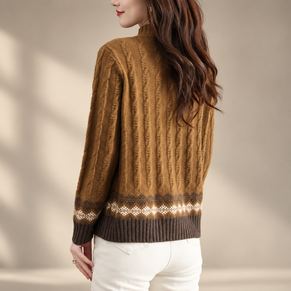 Adeline Fair Isle Cable Knit Mock Neck Sweater