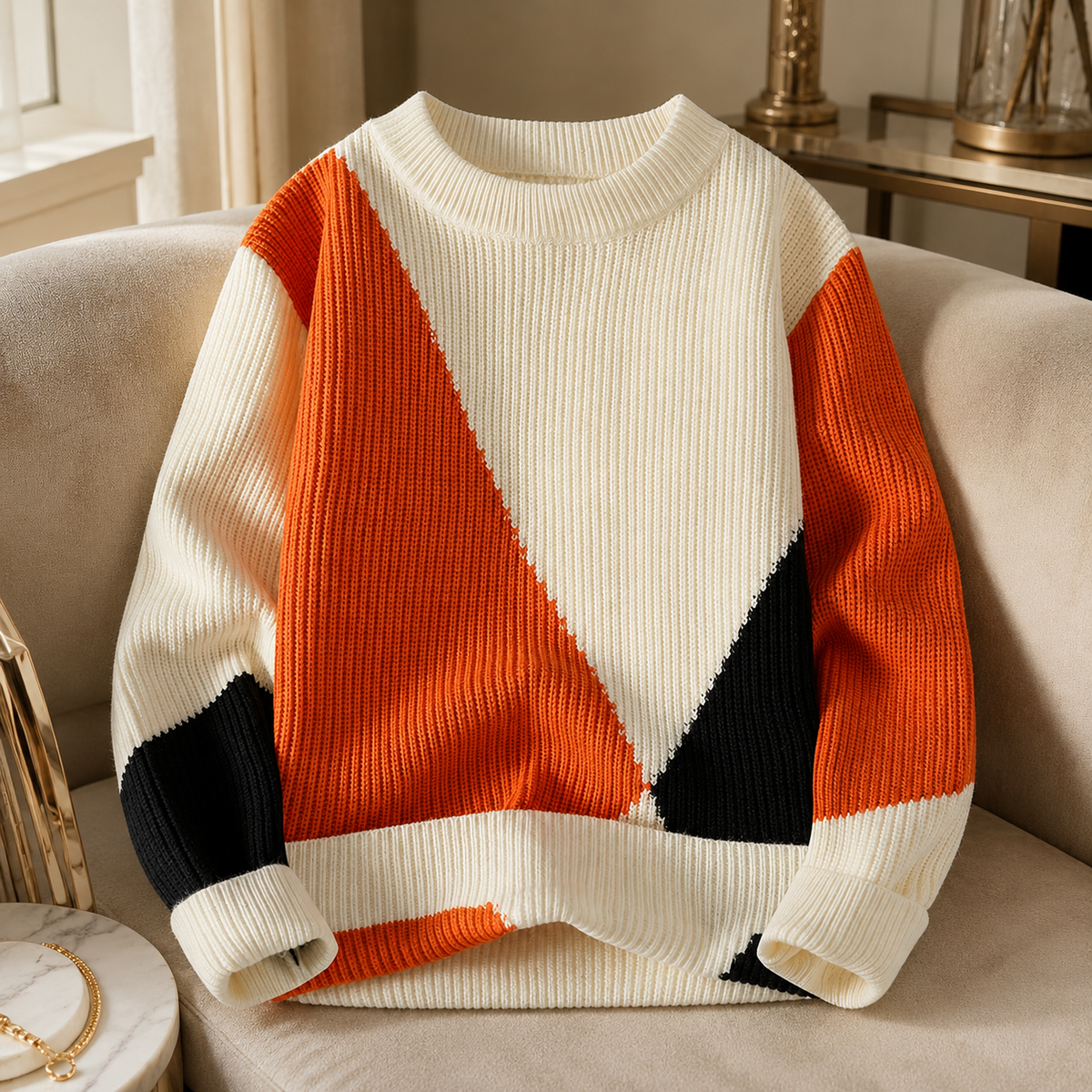 Cameron Geometric Color-Block Knit Sweater