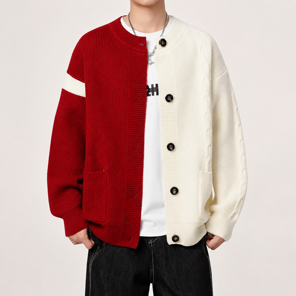 Miles Two-Tone Knit Cardigan – Color-Block Button-Front Sweater