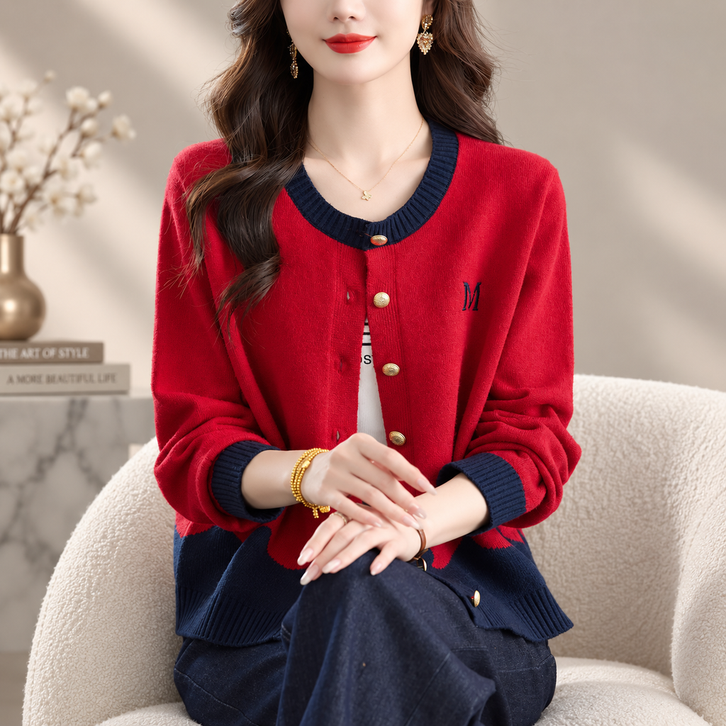 Margot Women’s Colorblock Knit Cardigan – Button Front Long Sleeve Sweater