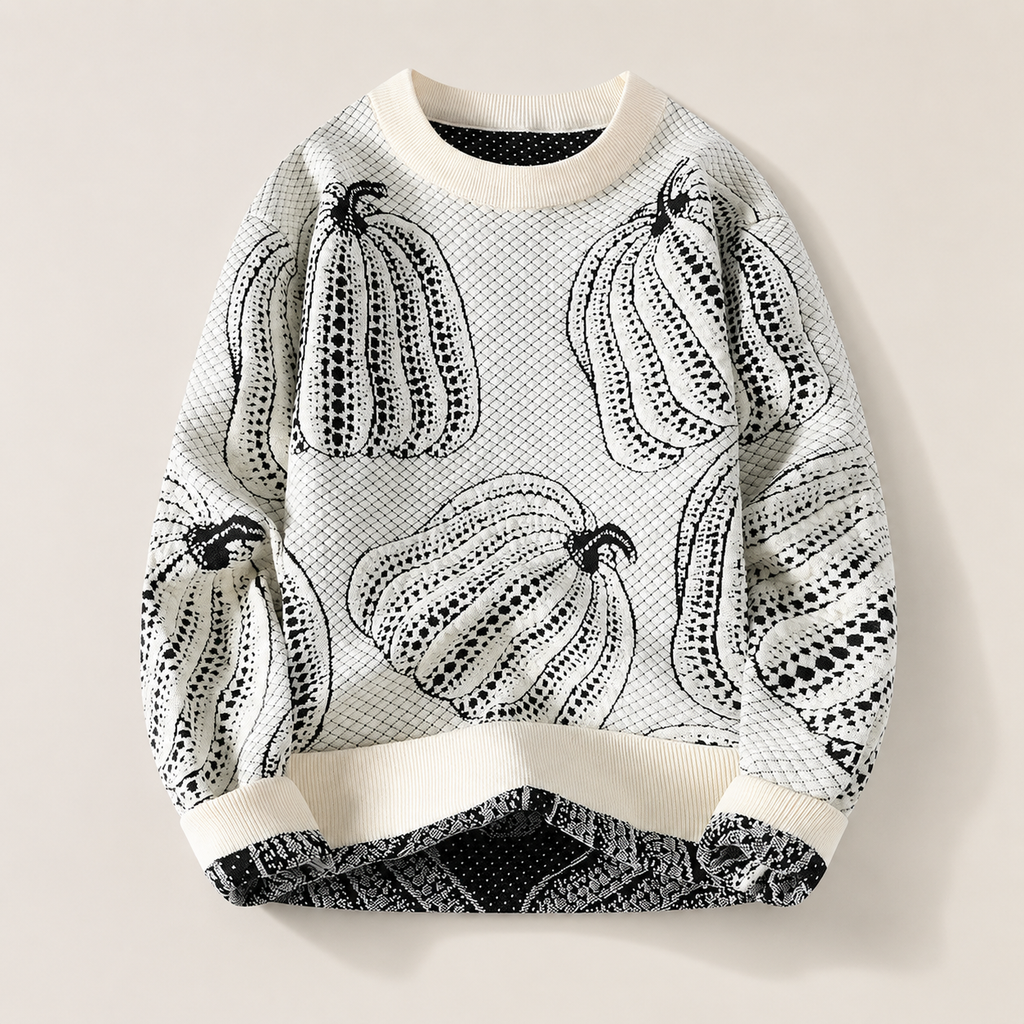 Lucien Pumpkin Jacquard Crewneck Sweater