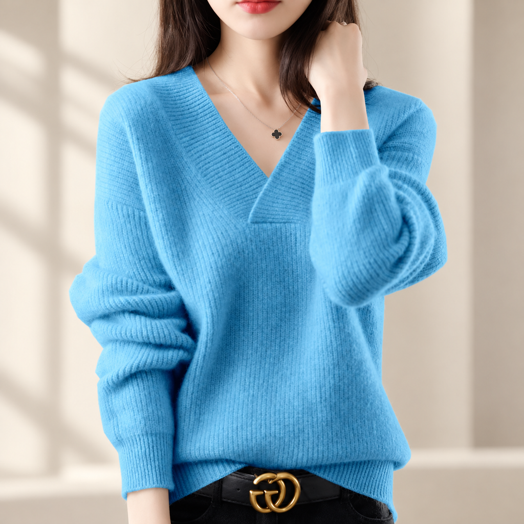 Elodie Women’s V-Neck Knit Sweater – Relaxed Fit Long Sleeve Pullover