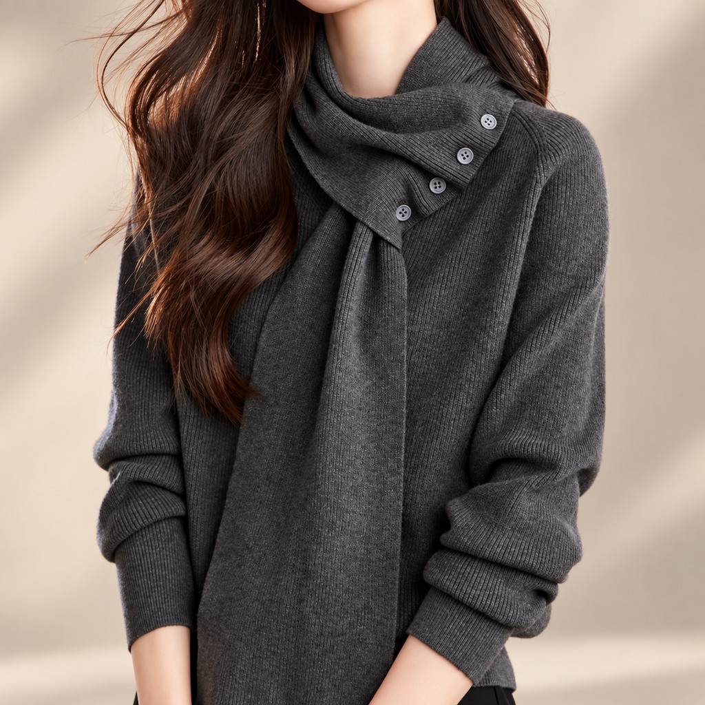 Camille Women's Button Scarf-Neck Knit Sweater