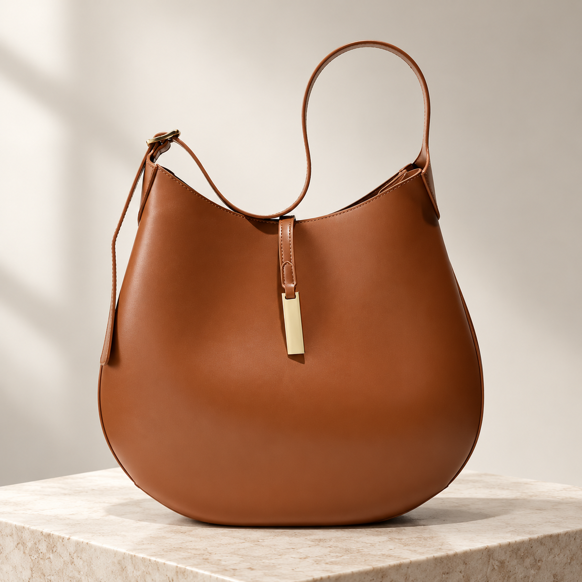 Beatrice Crescent Hobo Bag – Minimal Shoulder Handbag with Gold-Tone Accent