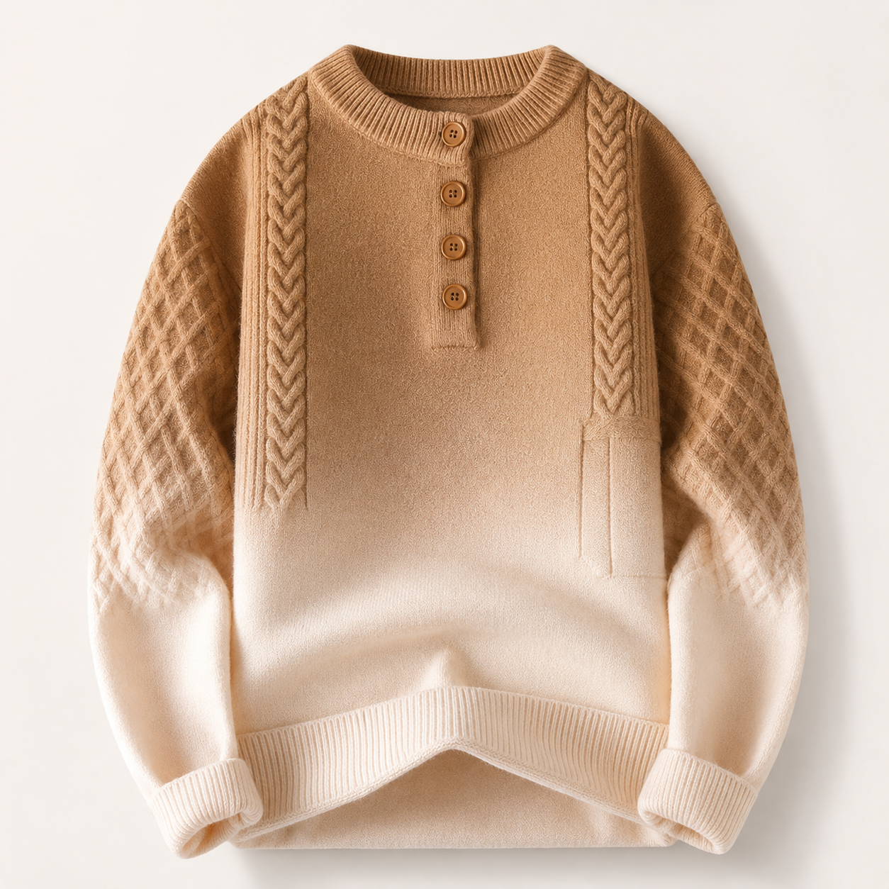 Bennett Gradient Cable-Knit Henley Sweater