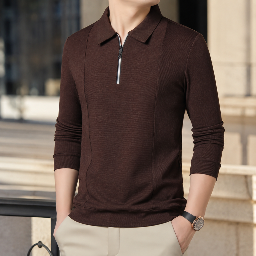 Callum Men's Ribbed Quarter-Zip Long Sleeve Polo Shirt