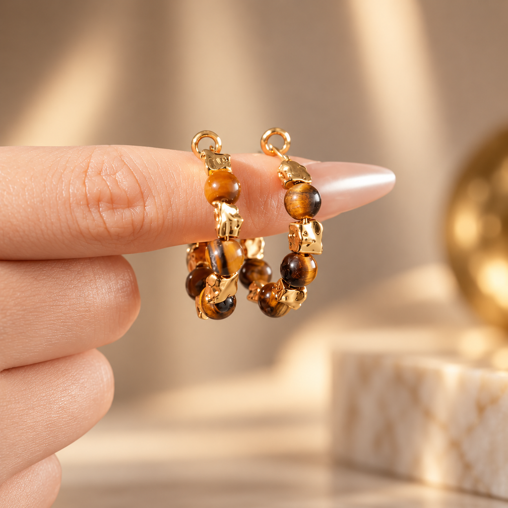 Valentina Women’s Tiger Eye Beaded Hoop Earrings
