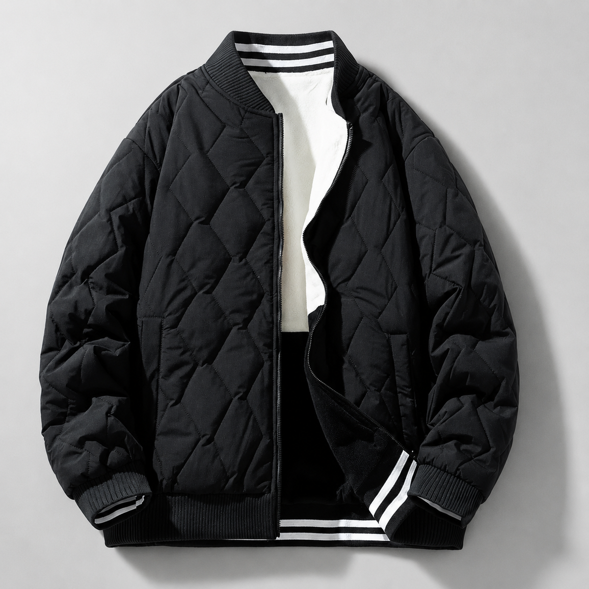 Theo Reversible Quilted Bomber Jacket – Color-Block Zip-Up Jacket