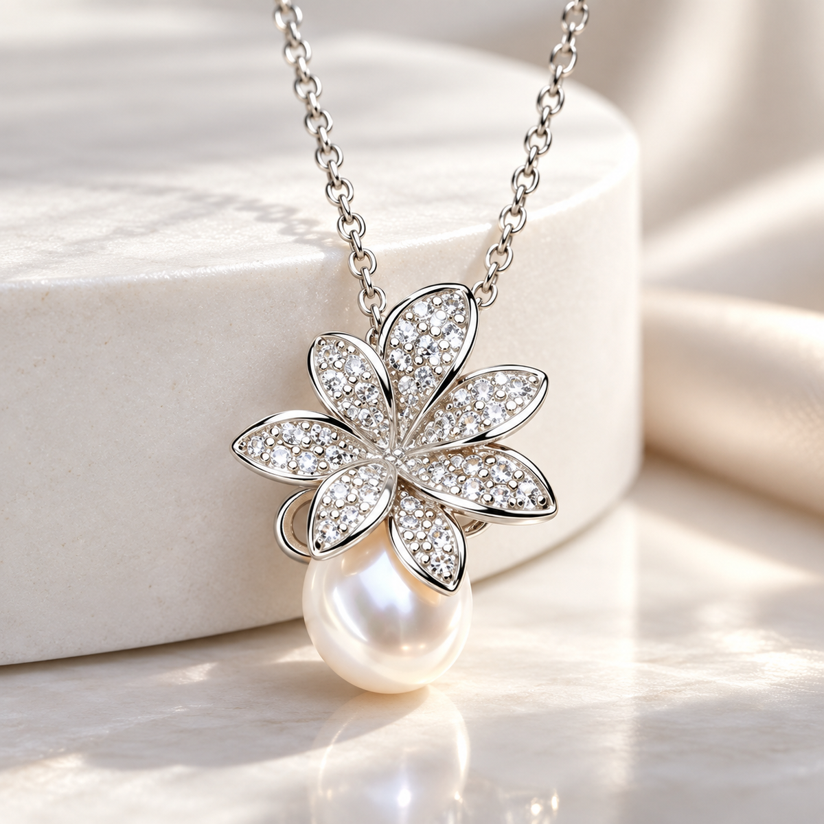 Marielle Crystal Floral Pearl Pendant Necklace