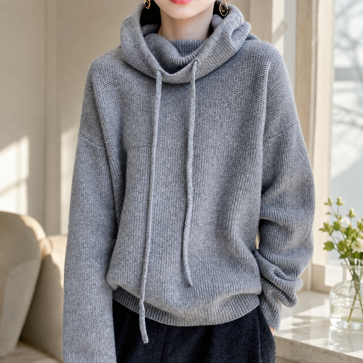 Avery's Relaxed High-Neck Knit Hoodie