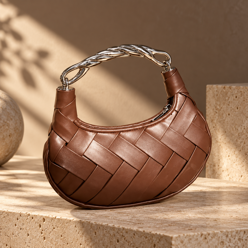 Marcelline Woven Crescent Handbag