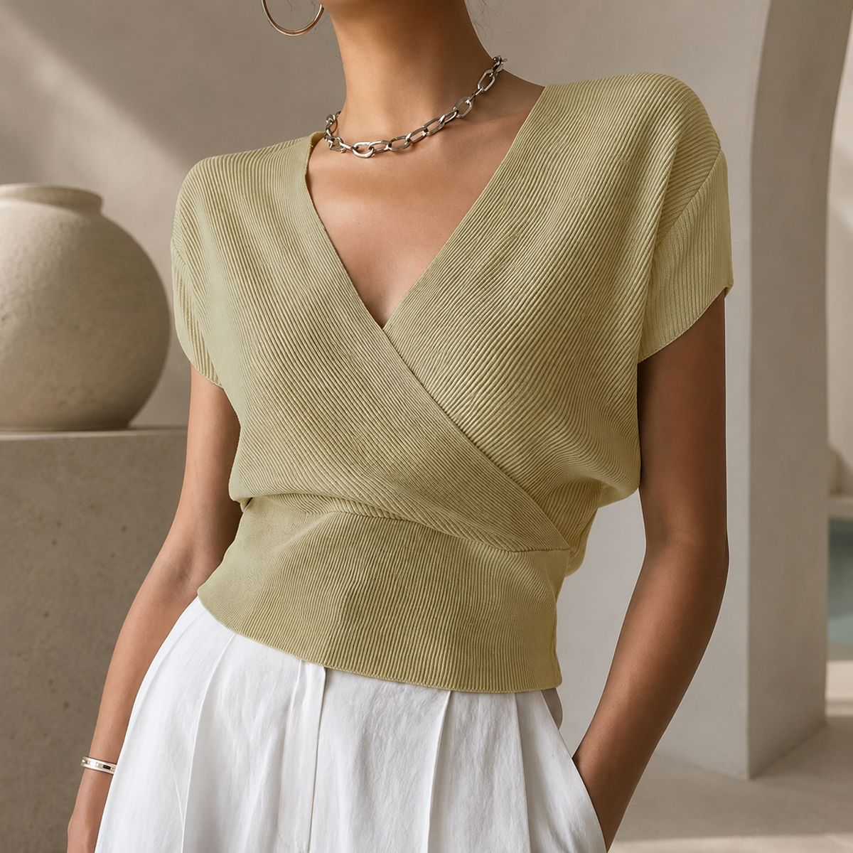 Colette Women's Ribbed Wrap Top