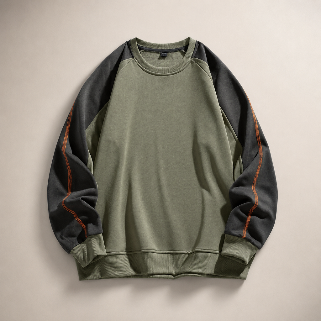 Preston Color-Block Raglan Crewneck Sweatshirt – Long Sleeve Contrast Pullover