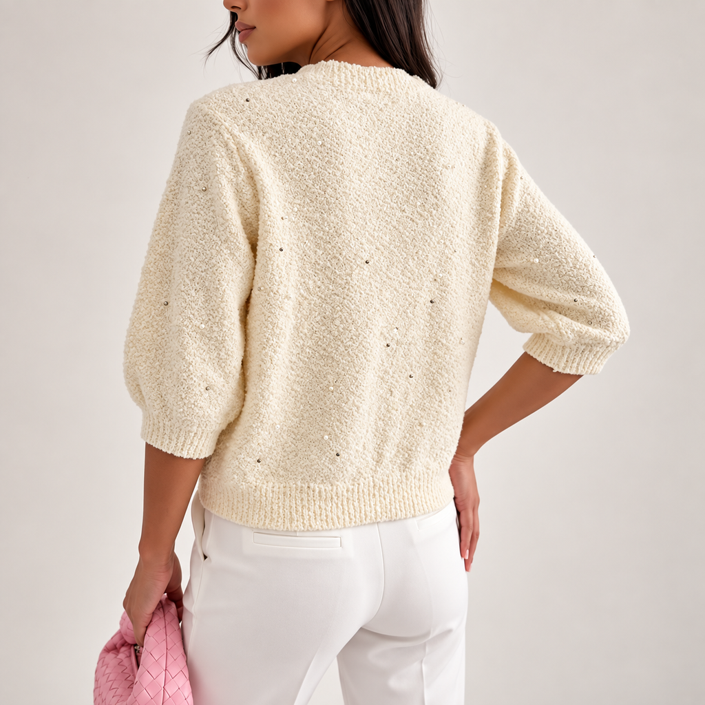 Cecilia Pearl Detail Short Sleeve Knit Cardigan