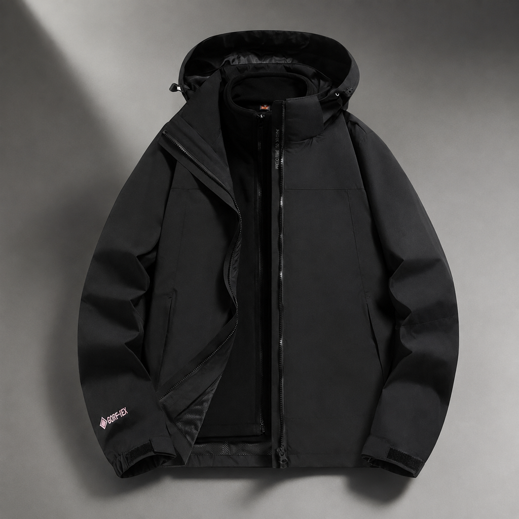 Cameron Men’s 3-in-1 Hooded Outdoor Jacket – Water-Repellent Windproof Shell with Removable Fleece Liner