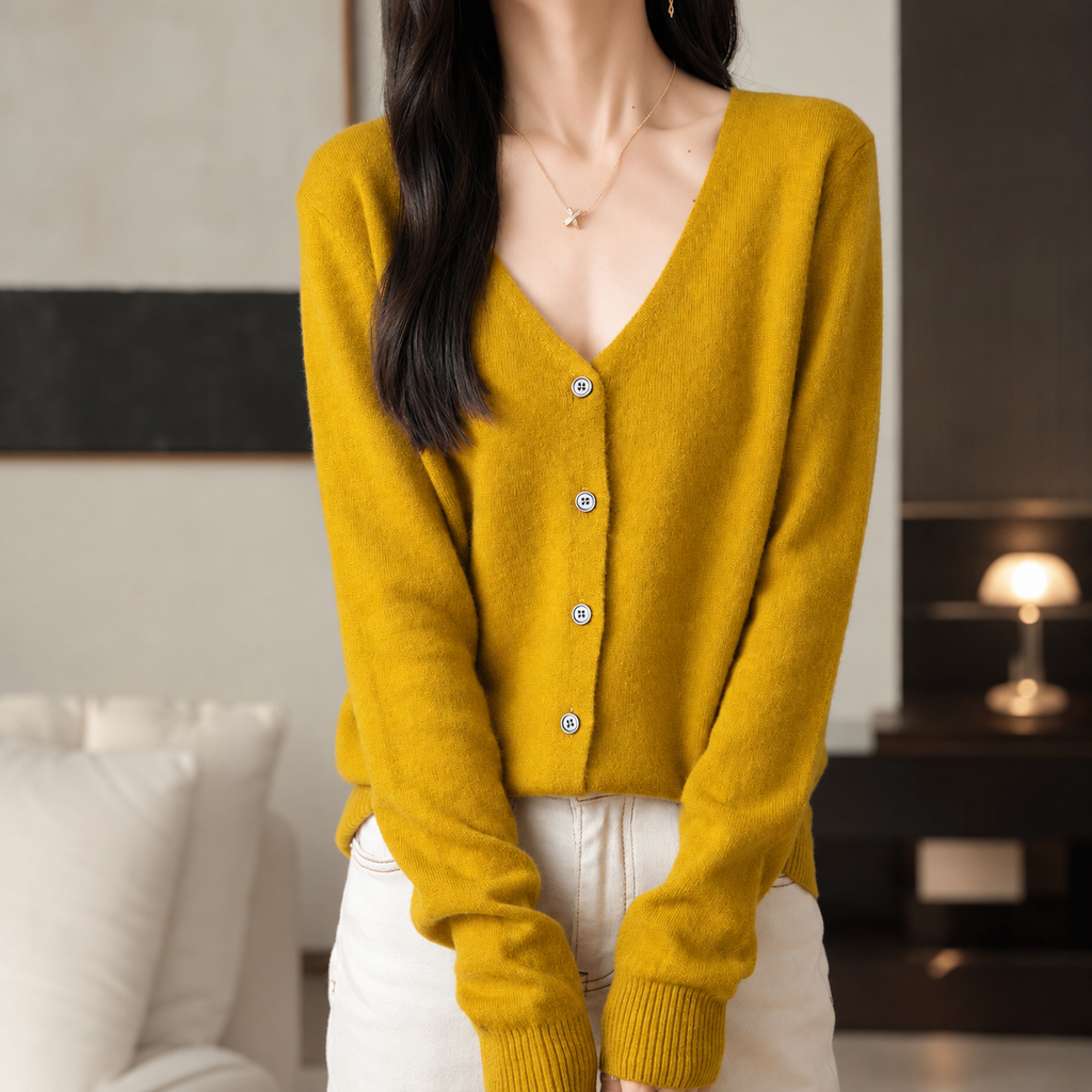 Amelia Women's Merino Wool V-Neck Button Cardigan
