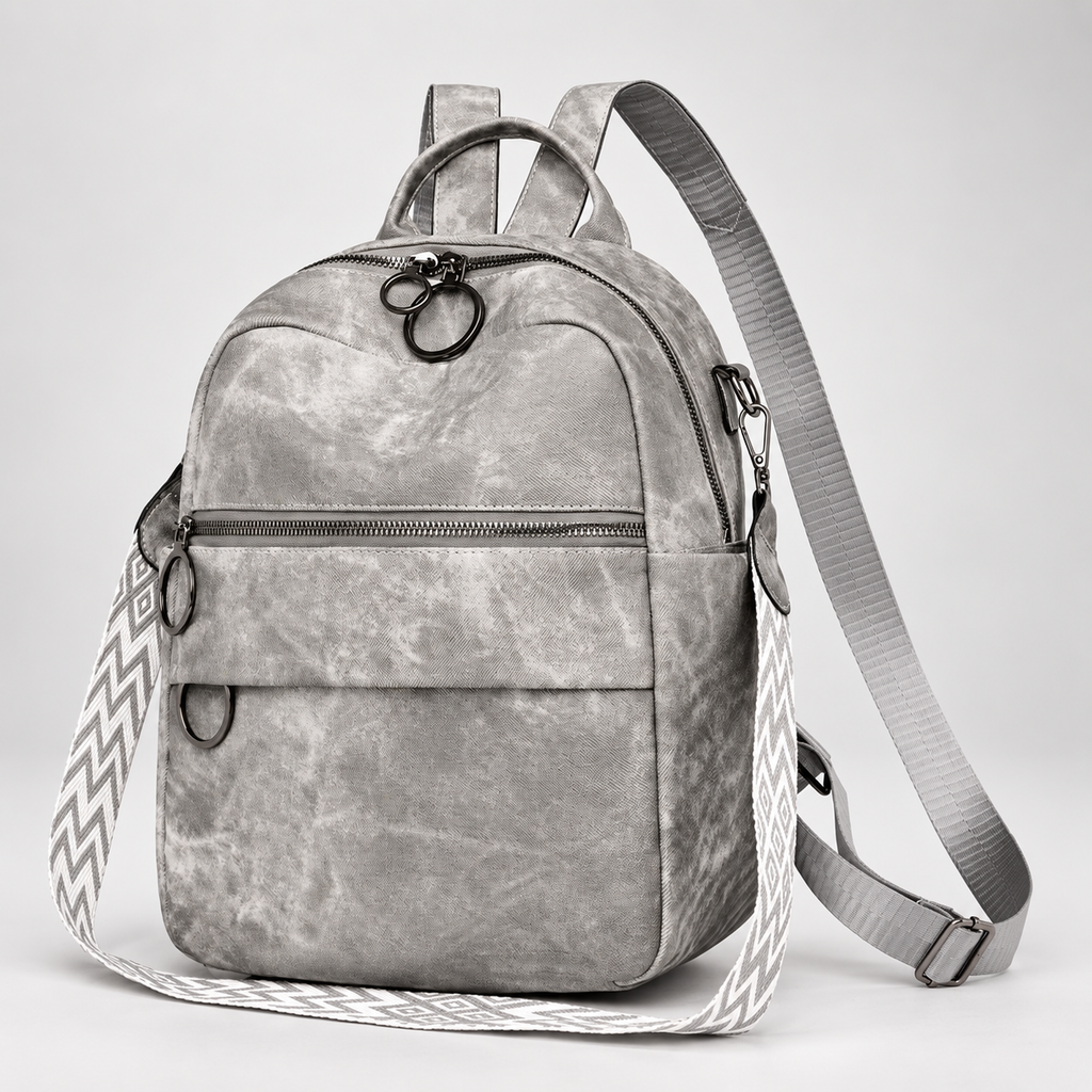 Bianca Convertible Textured Backpack – Multi-Zip Shoulder Bag with Top Handle