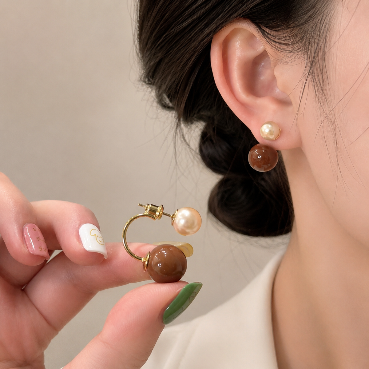 Alessia Women’s Double Drop Pearl-Style Earrings – Statement Post-Back Earrings