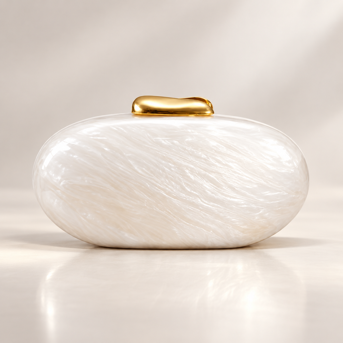 Camille Pearl-Effect Oval Evening Clutch with Gold-Tone Clasp