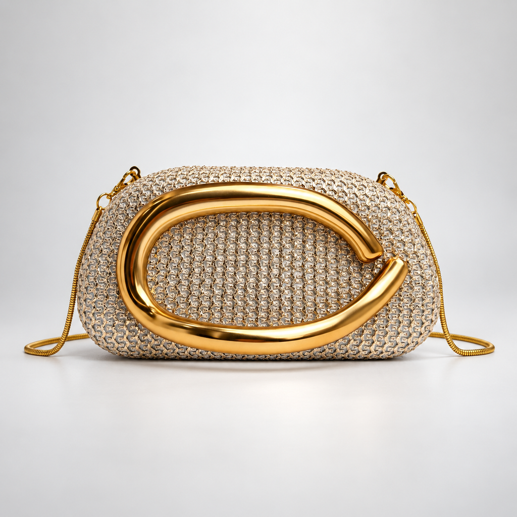 Isabella Textured Evening Clutch Bag with Gold-Tone Handle