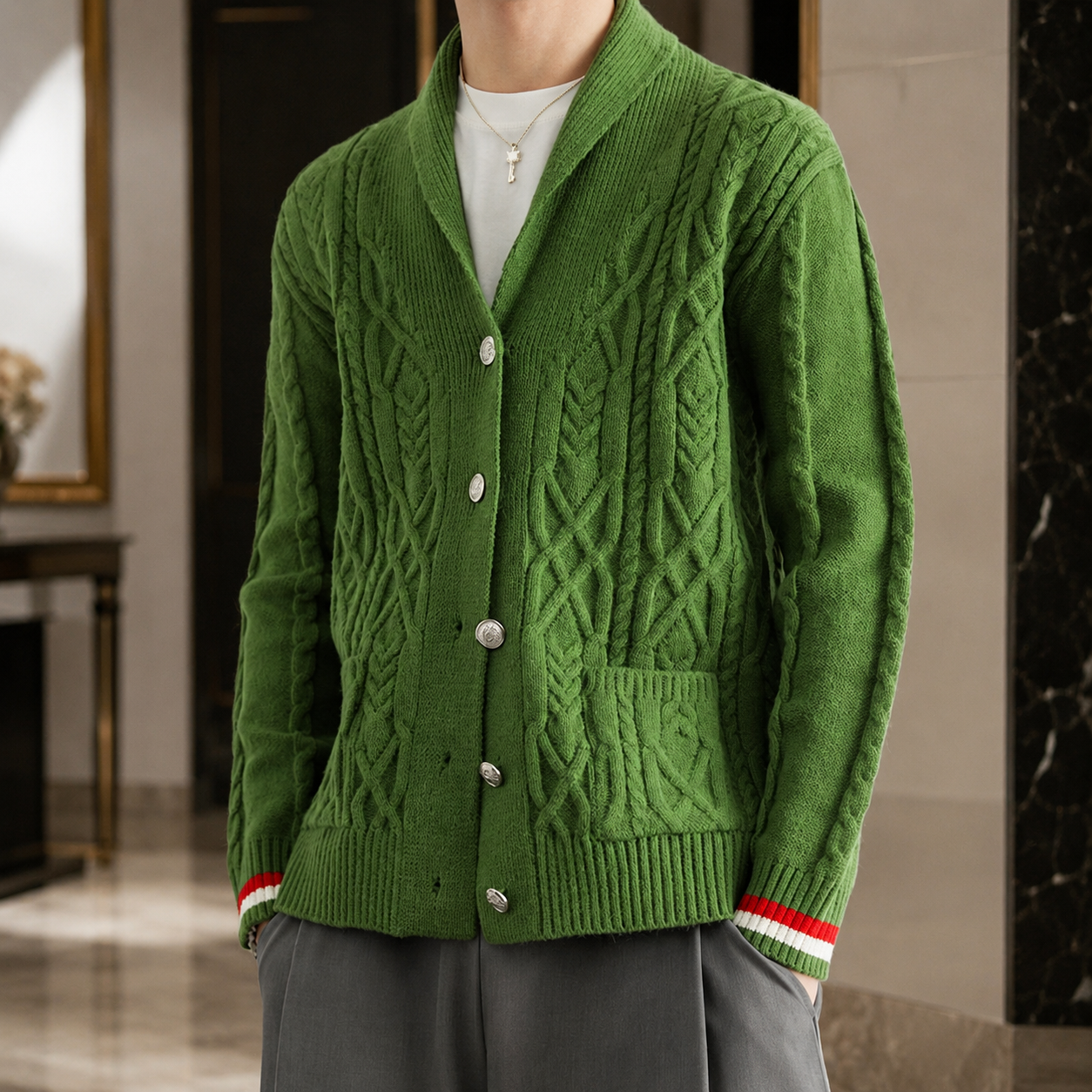 Mason Men’s Cable-Knit Shawl Collar Cardigan