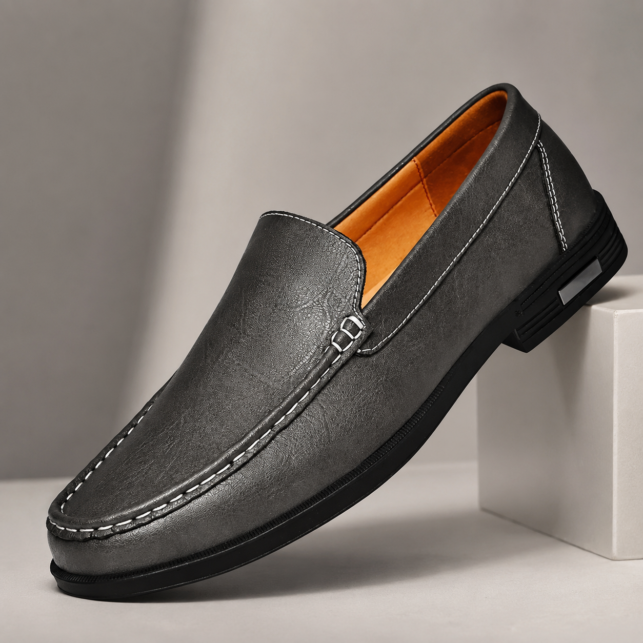 Hudson Men’s Genuine Leather Slip-On Loafers with Cushioned Insole